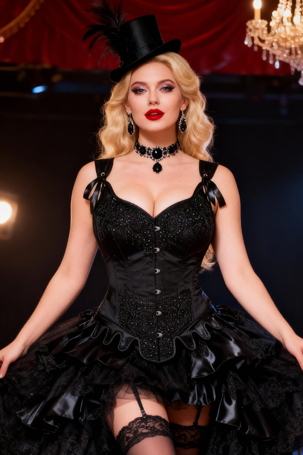 Crosley Black Satin Couture Corset with Shoulder Straps
