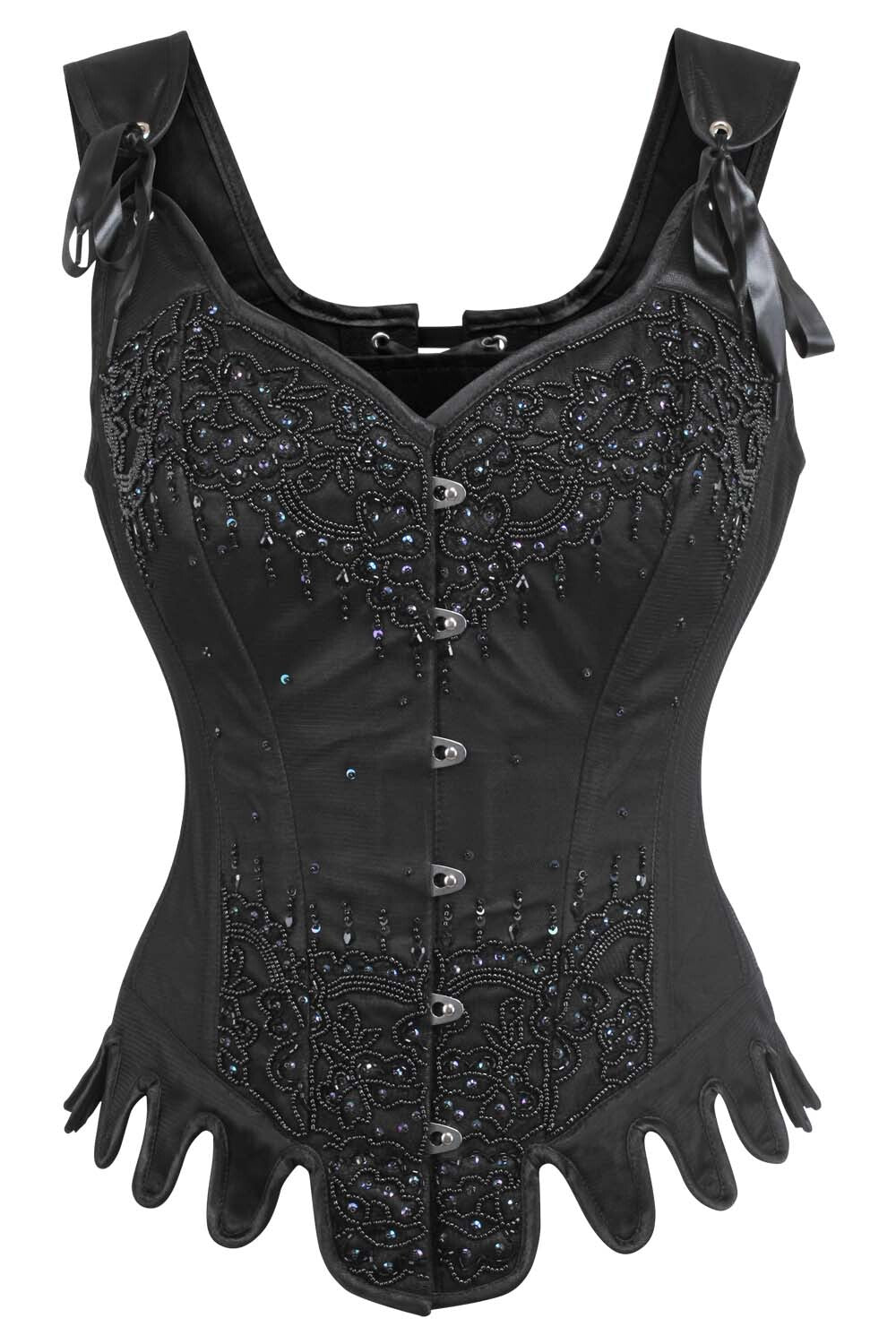Crosley Black Satin Couture Corset with Shoulder Straps