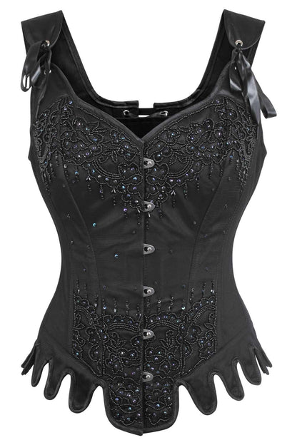 Crosley Black Satin Couture Corset with Shoulder Straps