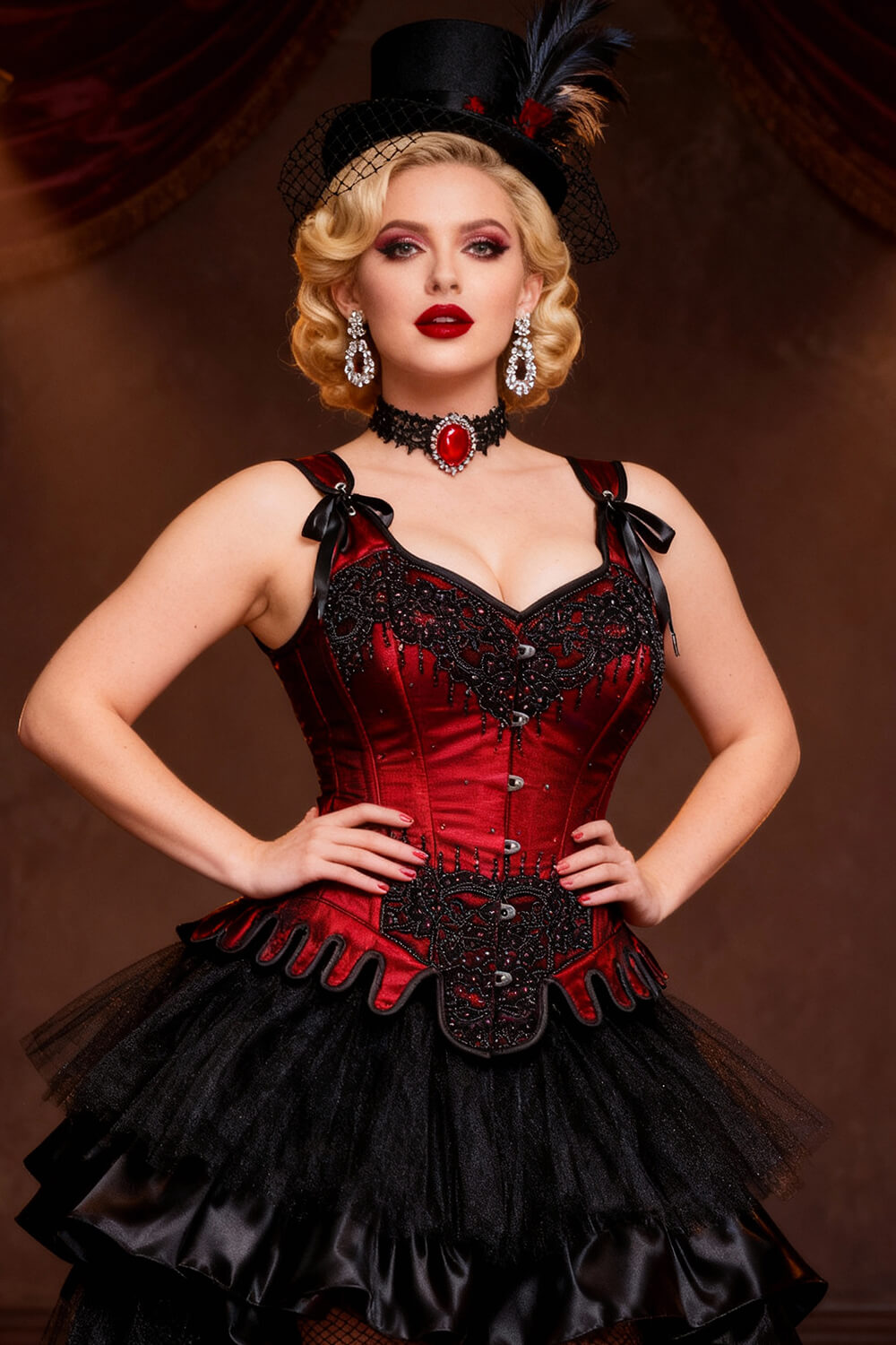 Denna Red Satin Couture Corset with Shoulder Straps