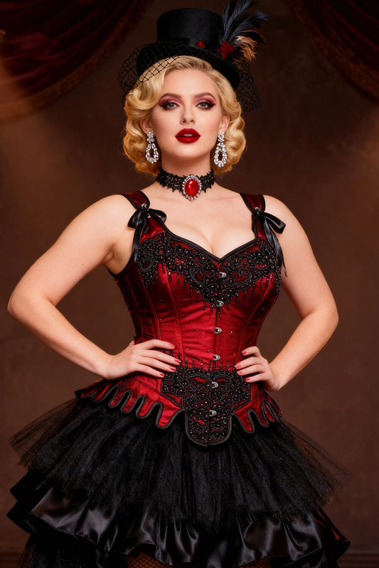 Denna Red Satin Couture Corset with Shoulder Straps