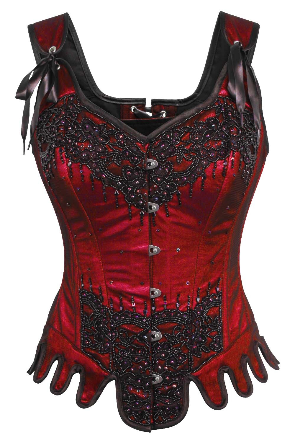 Denna Red Satin Couture Corset with Shoulder Straps