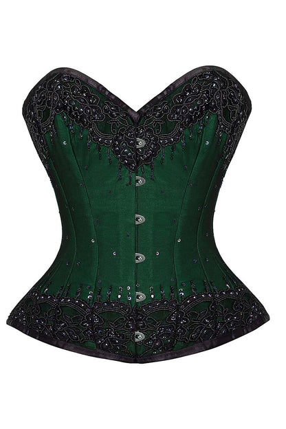 Hazelle Green Satin with Lace Overlay Couture Corset