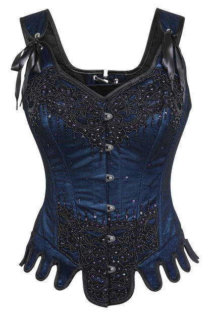 Dreama Blue Satin Couture Corset with Shoulder Straps