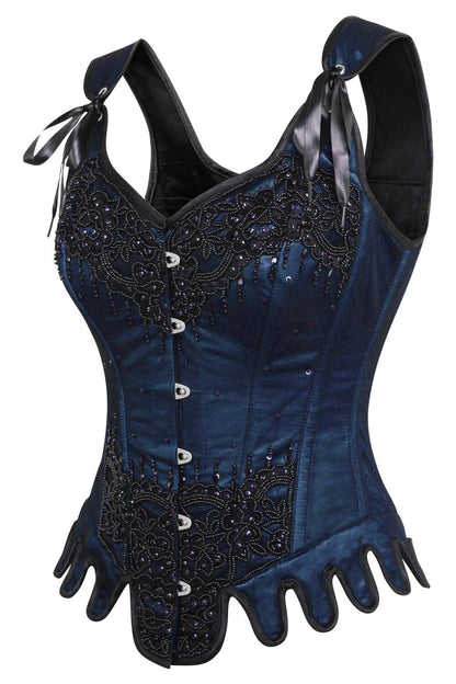 Dreama Blue Satin Couture Corset with Shoulder Straps