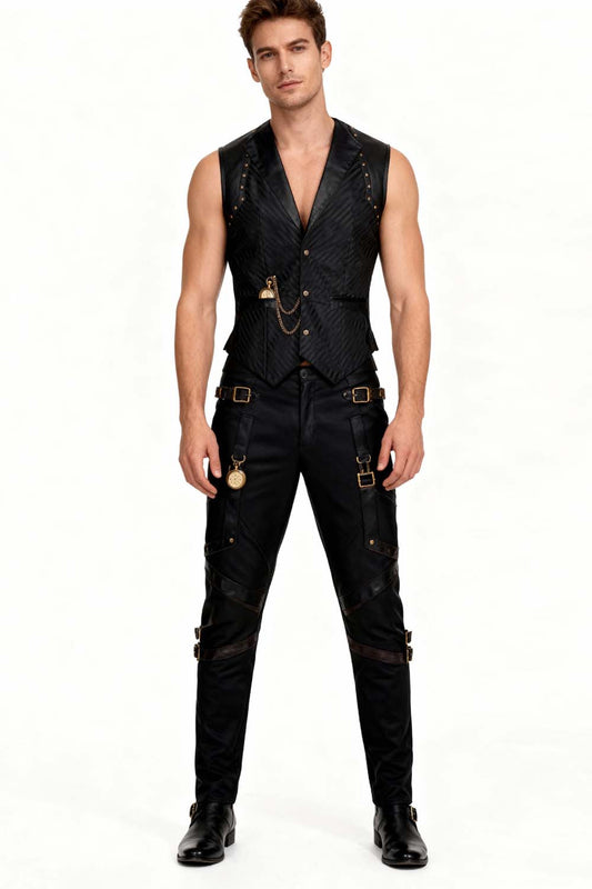 Linde Steampunk Single Breasted Black Waist Coat