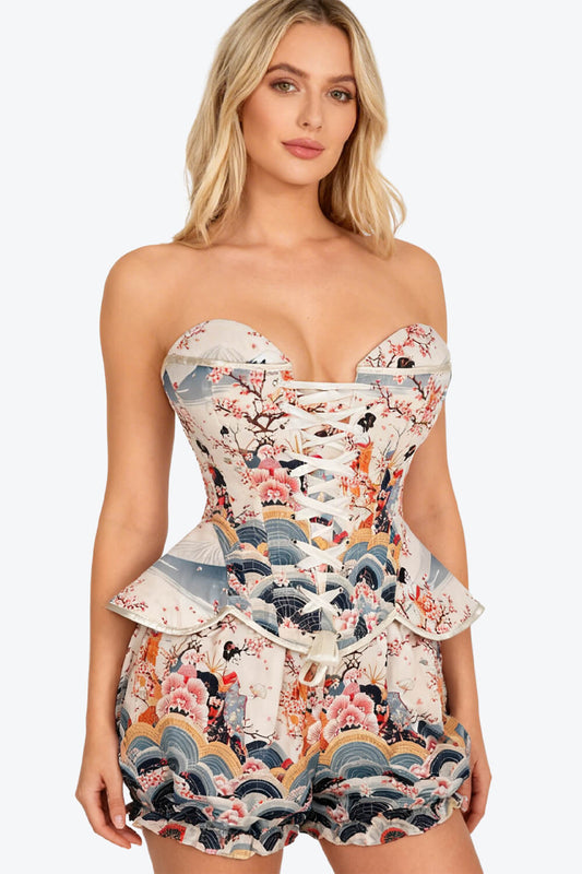 Chelsei Oriental Geisha Blossom Corset & Bloomer Set