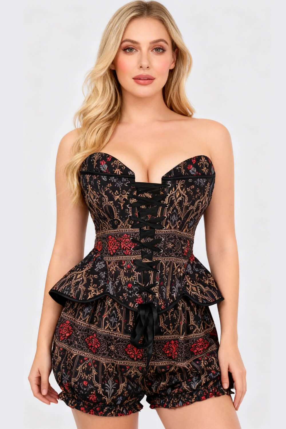 Telisha Gothic Baroque Rose Corset & Bloomer Set