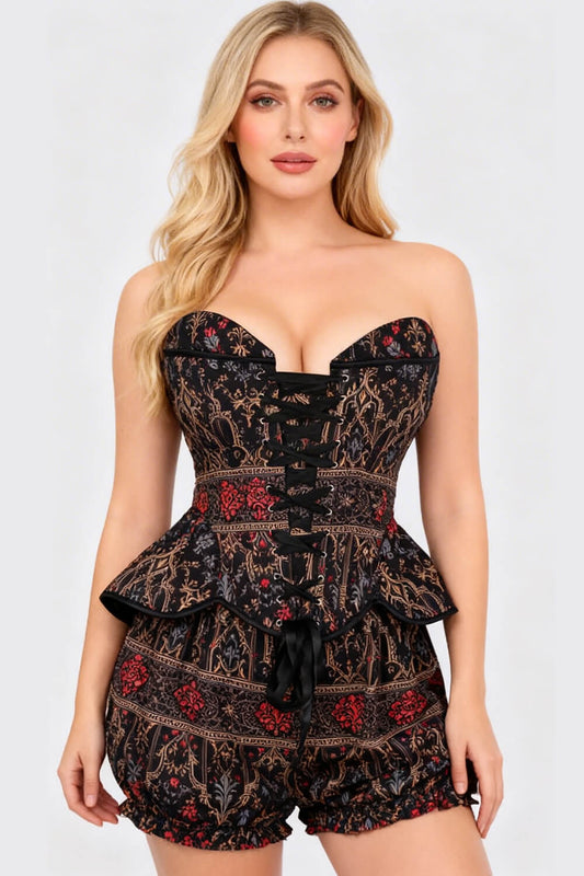 Telisha Gothic Baroque Rose Corset & Bloomer Set