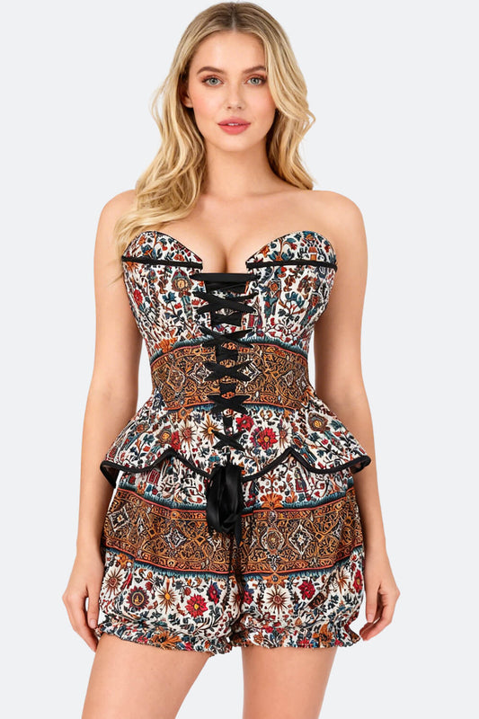 Kumiko Vintage Folk Art Overbust Corset & Bloomer Set