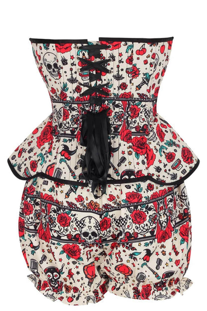 Tawnie Tattoo Rockabilly Skull & Rose Corset Bloomer Set