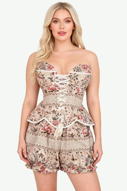 Javona Vintage Garden Rose Corset & Bloomer Set