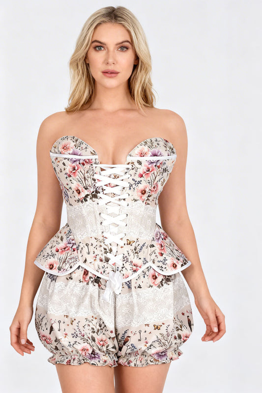 Denica Vintage Meadow Floral Corset & Bloomer Set