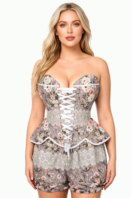 Denell Vintage Garden Lace Corset & Bloomer Set