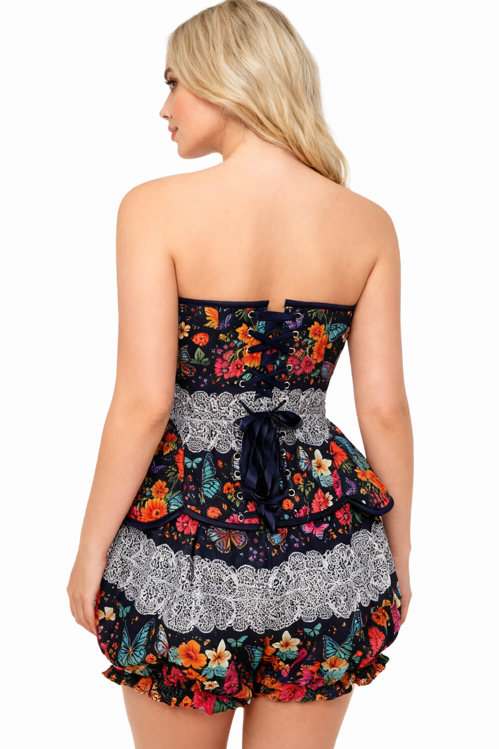 Averill Midnight Butterfly Garden Corset & Bloomer Set