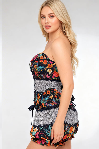 Averill Midnight Butterfly Garden Corset & Bloomer Set