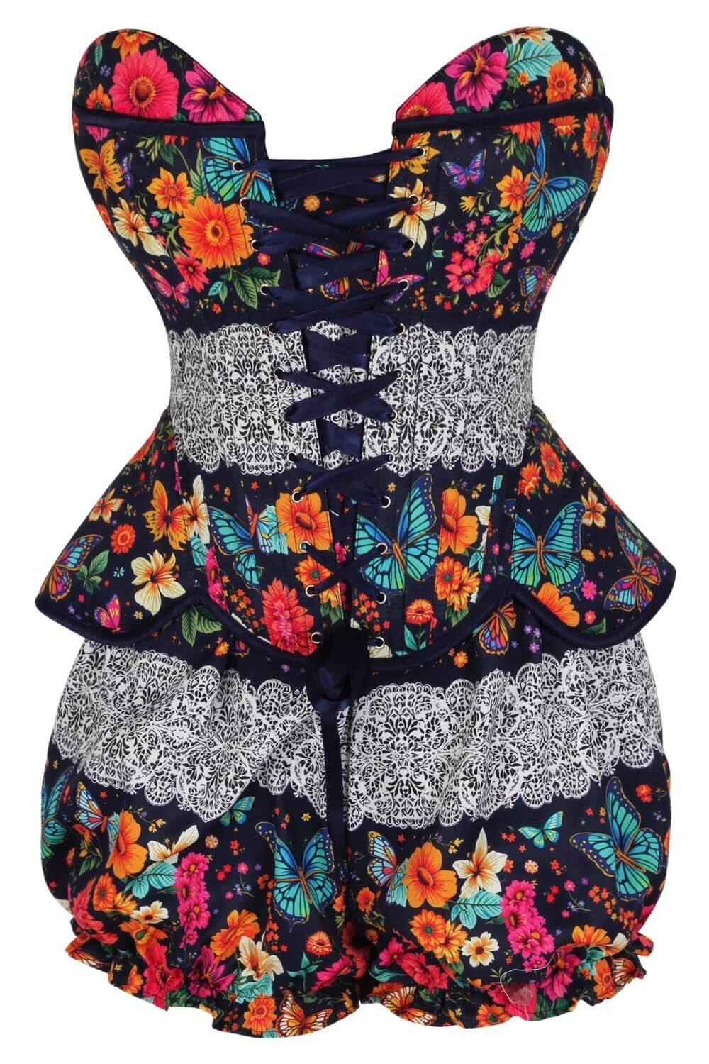 Averill Midnight Butterfly Garden Corset & Bloomer Set