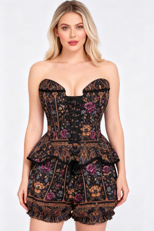 Terilynn Victorian Rose Noir Corset & Bloomer Set