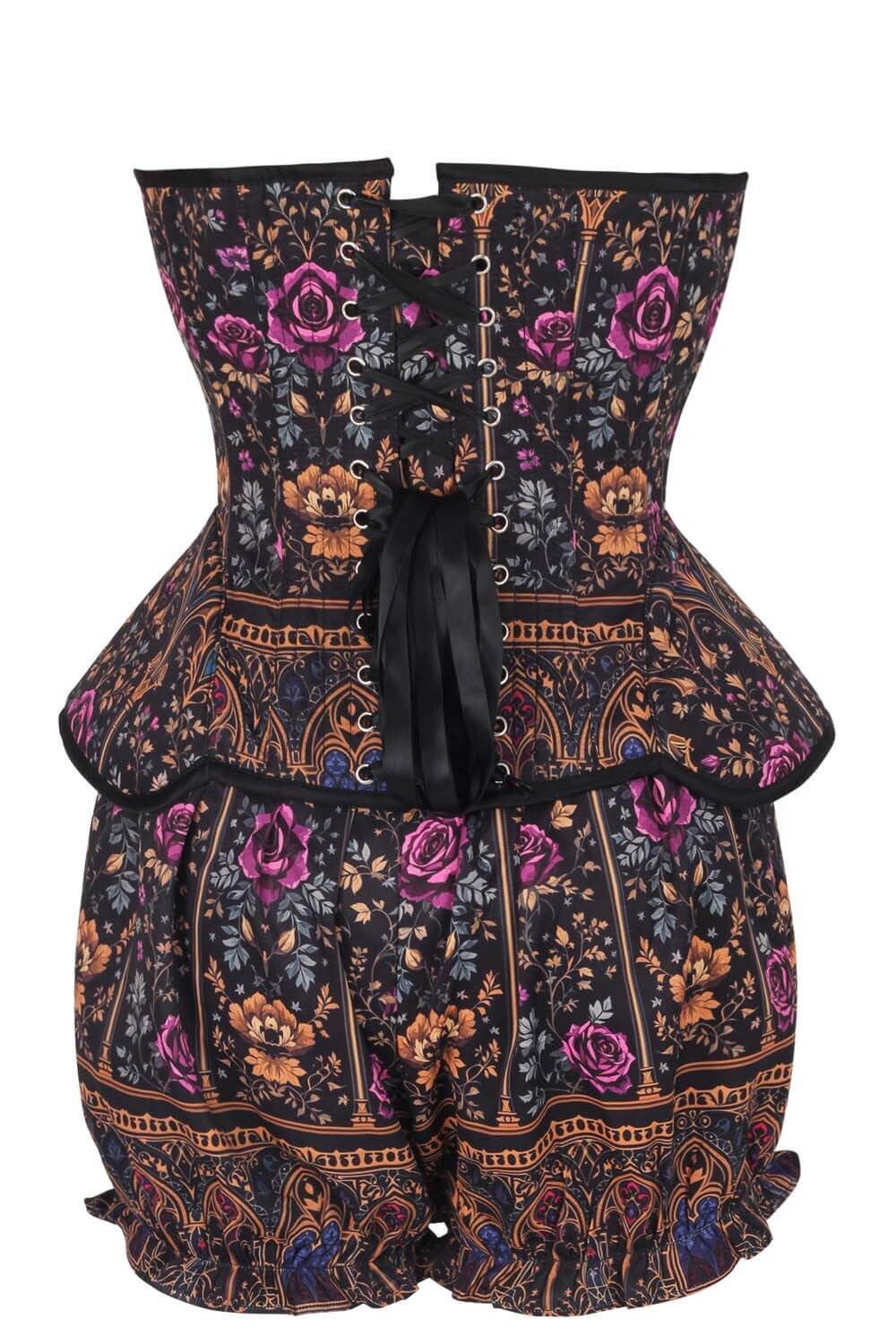 Terilynn Victorian Rose Noir Corset & Bloomer Set