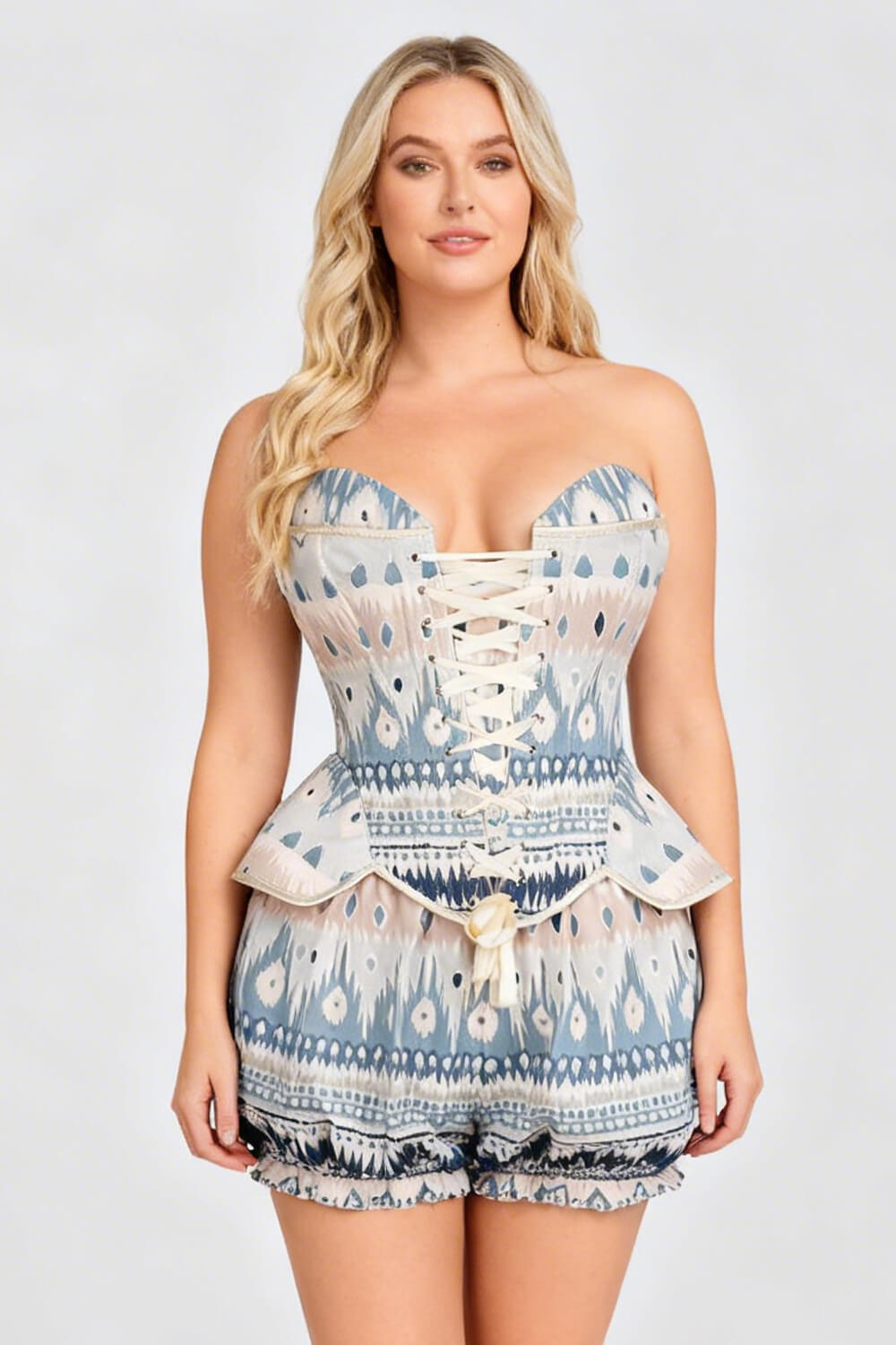 Shawnna Bohemian Ikat Pattern Corset & Bloomer Set