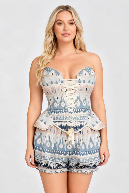 Shawnna Bohemian Ikat Pattern Corset & Bloomer Set