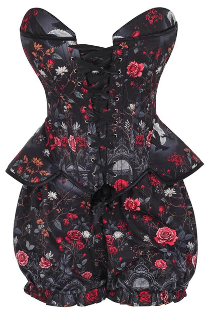 Darolyn Midnight Raven Floral Corset & Bloomer Set