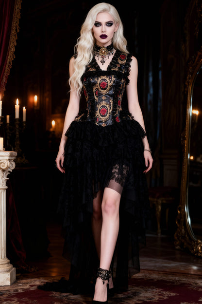 Rexine Red Rose Satin Corset Dress