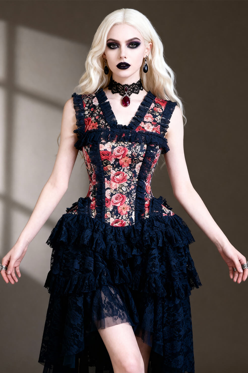 Jolyne Midnight Garden Floral Corset Dress