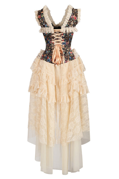 Becky Baroque Inspired Print Satin Corset Dress