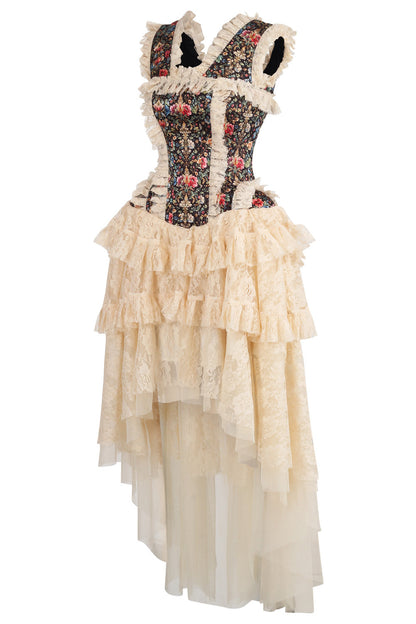Becky Baroque Inspired Print Satin Corset Dress