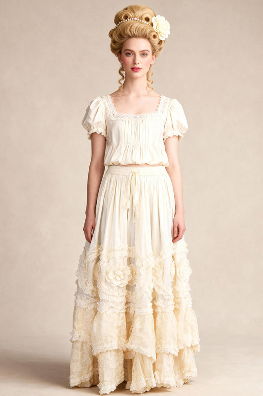 Claribel Rococo Cupcake Ivory Taffeta Long Skirt