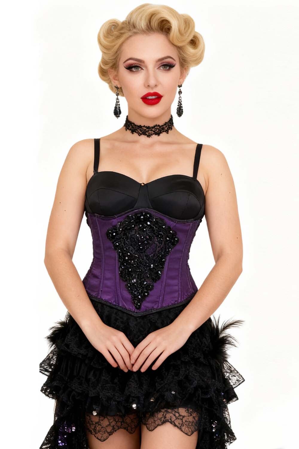 Esme Purple Satin With Lace Overlay Couture Corset