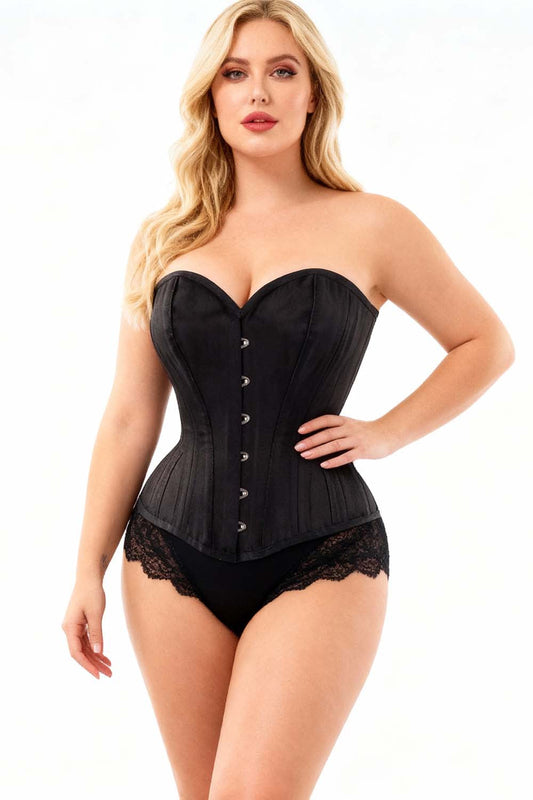 Charmayne Black Cotton Overbust Waist Training Corset