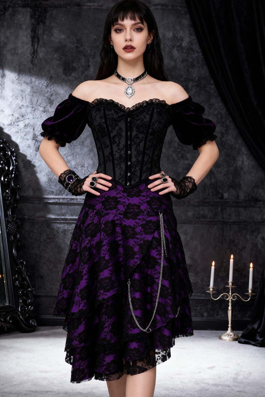 Sheena Satin with Lace Overlay Gothic Layered Skirt