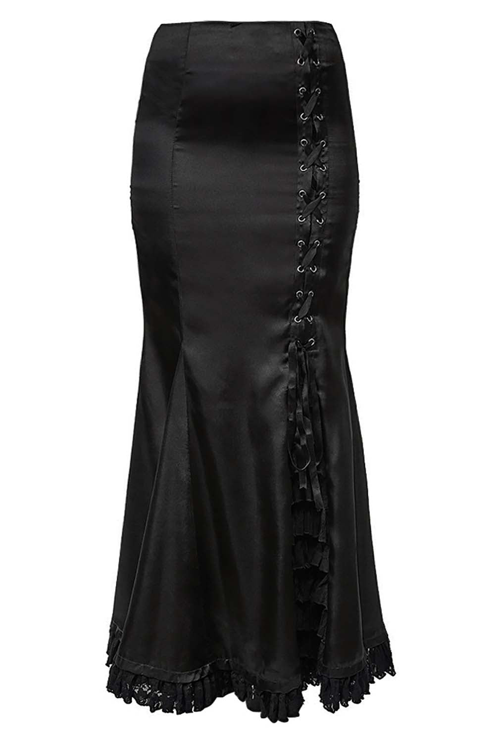 Kelsy Black Satin Gothic Full Length Skirt