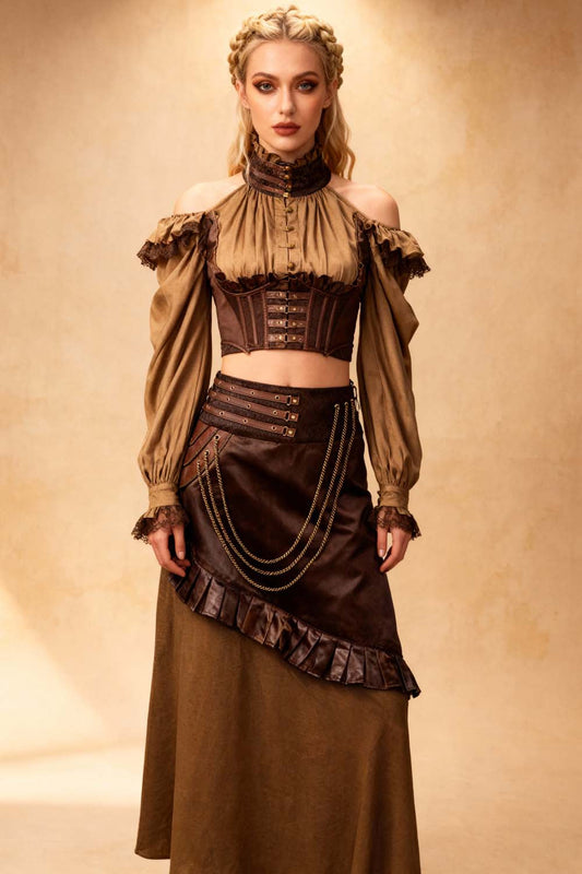Merrin Cotton with Satin Layered Steampunk Skirt