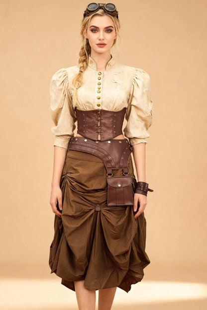 Isha Cotton Vintage Steampunk Ruched Skirt