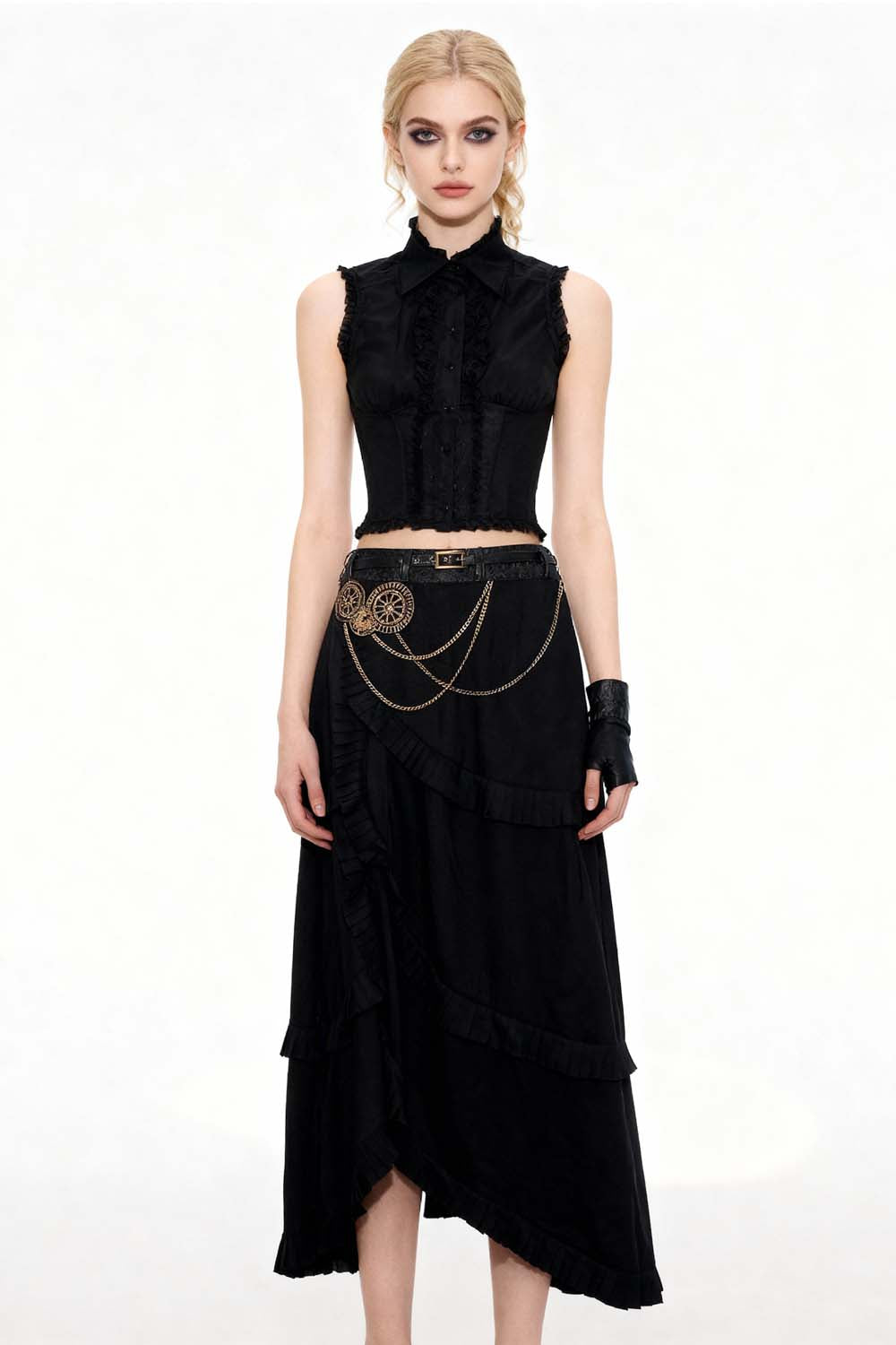 Denny Black Steampunk Embroidered Skirt