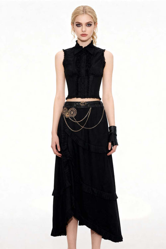 Denny Black Steampunk Embroidered Skirt