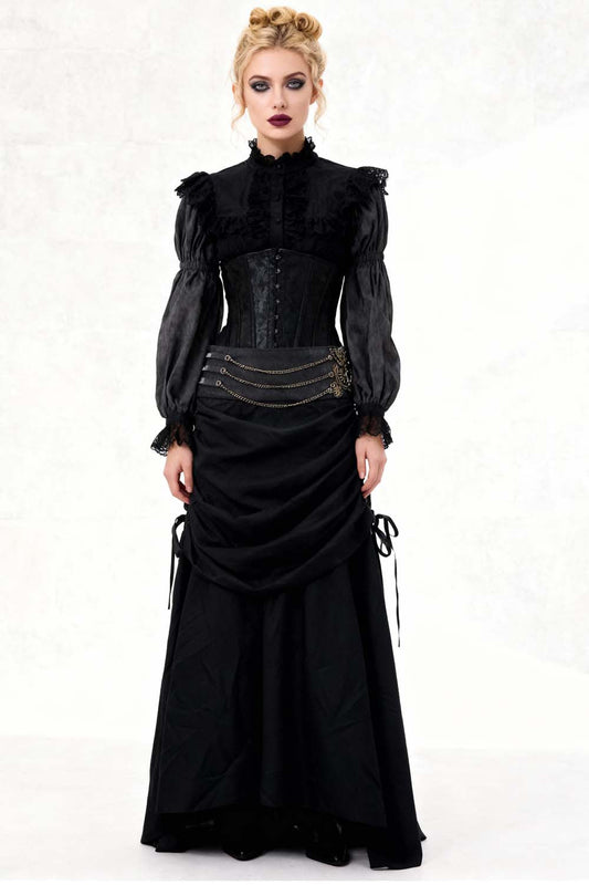 Selena Steampunk Embroidered Black Skirt