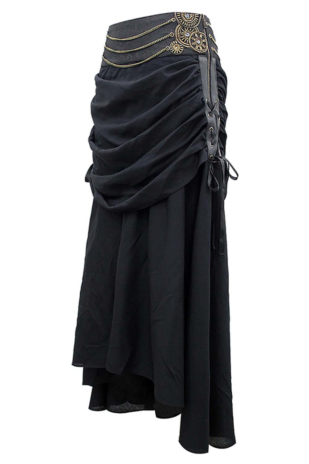 Selena Steampunk Embroidered Black Skirt