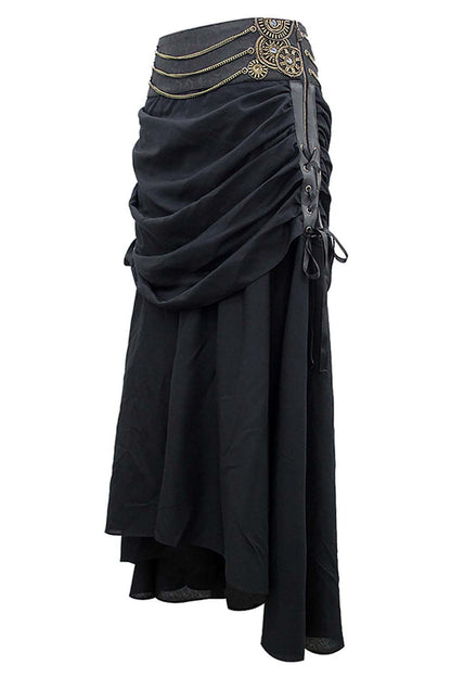 Selena Steampunk Embroidered Black Skirt