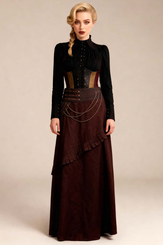Maritza Brown Cotton Steampunk Skirt