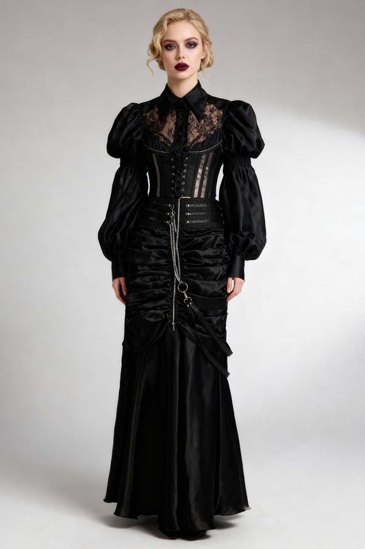 Jessie Black Satin Steampunk Bustle Skirt