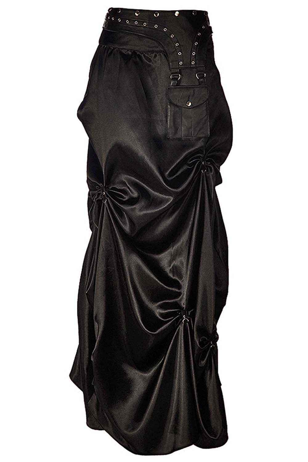 Anuja Steampunk Black Ruched Long Skirt