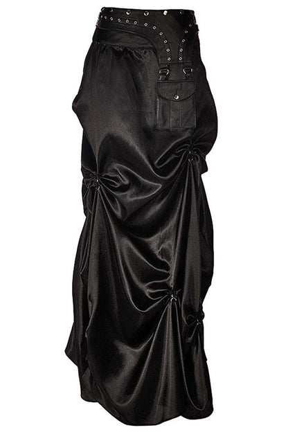 Anuja Steampunk Black Ruched Long Skirt