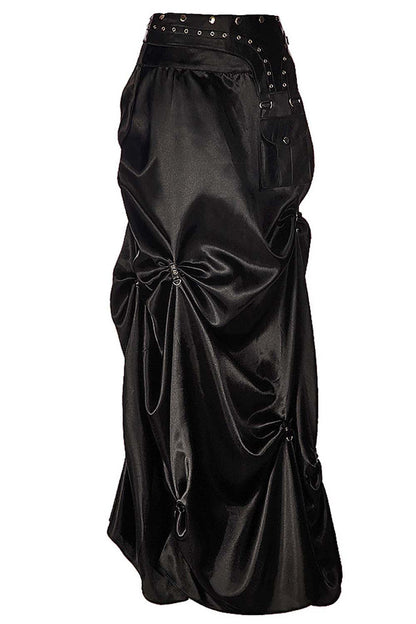 Anuja Steampunk Black Ruched Long Skirt