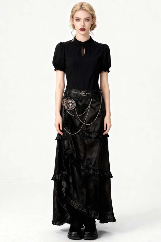 Delores Steampunk Embroidered Layered  Skirt