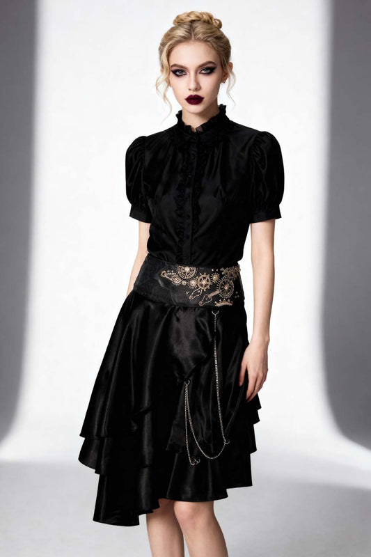 Joleen Black Steampunk Embroidered Skirt