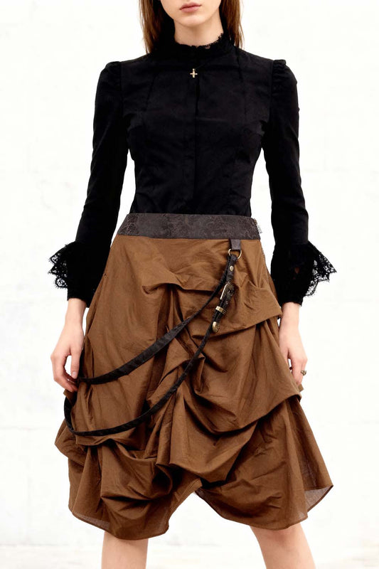 Sheba Steampunk Tan Cotton Ruched Skirt